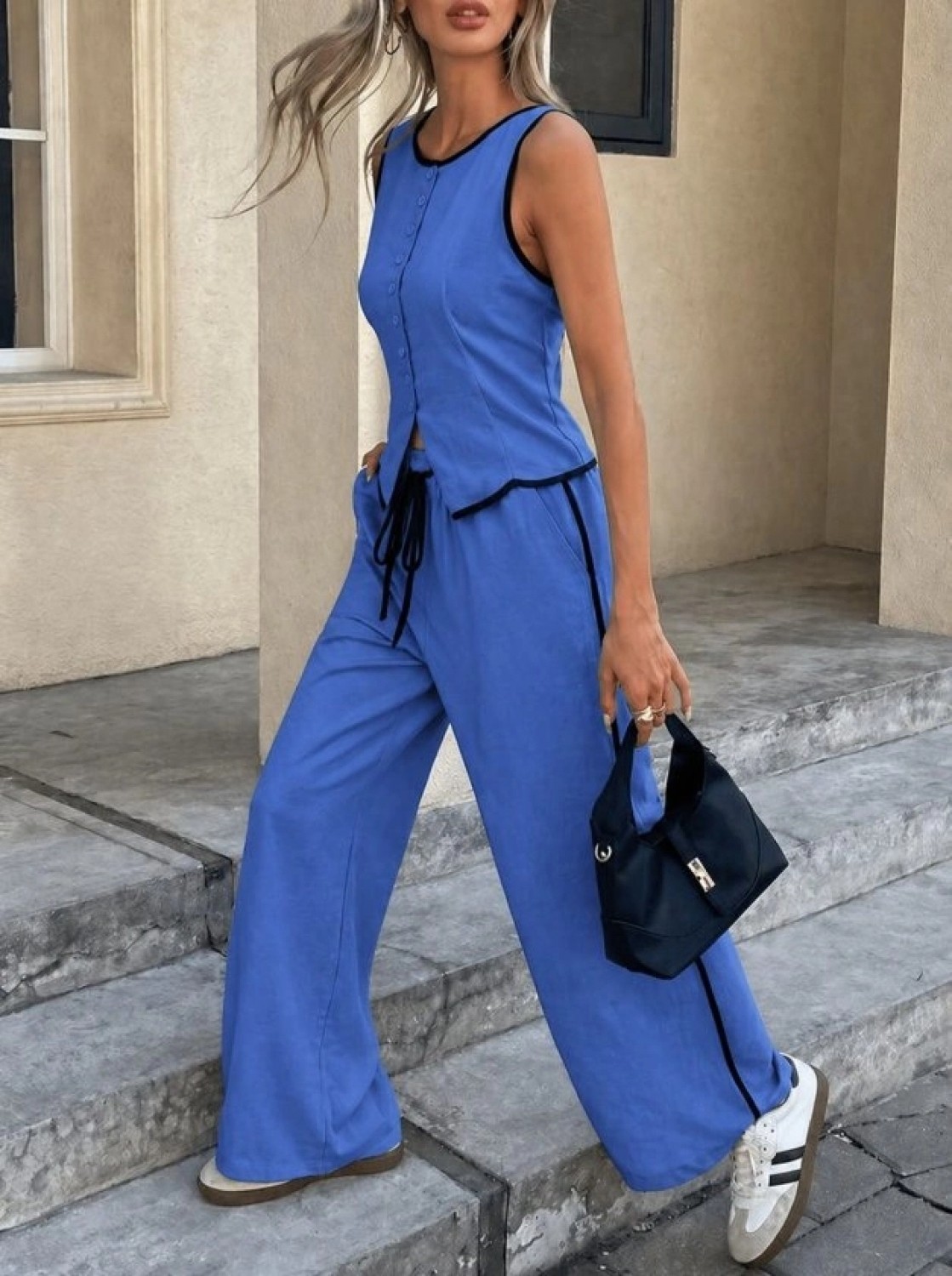 Pileli Store Kadın Kolsuz Önü Düğmeli Yelek ve Pantolon Ikili Takım görsel 3