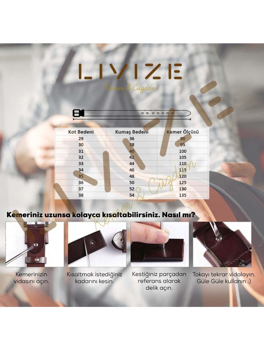 Livize %100 Manda Derisi Erkek Kot Kemeri 4,5 cm görsel 4