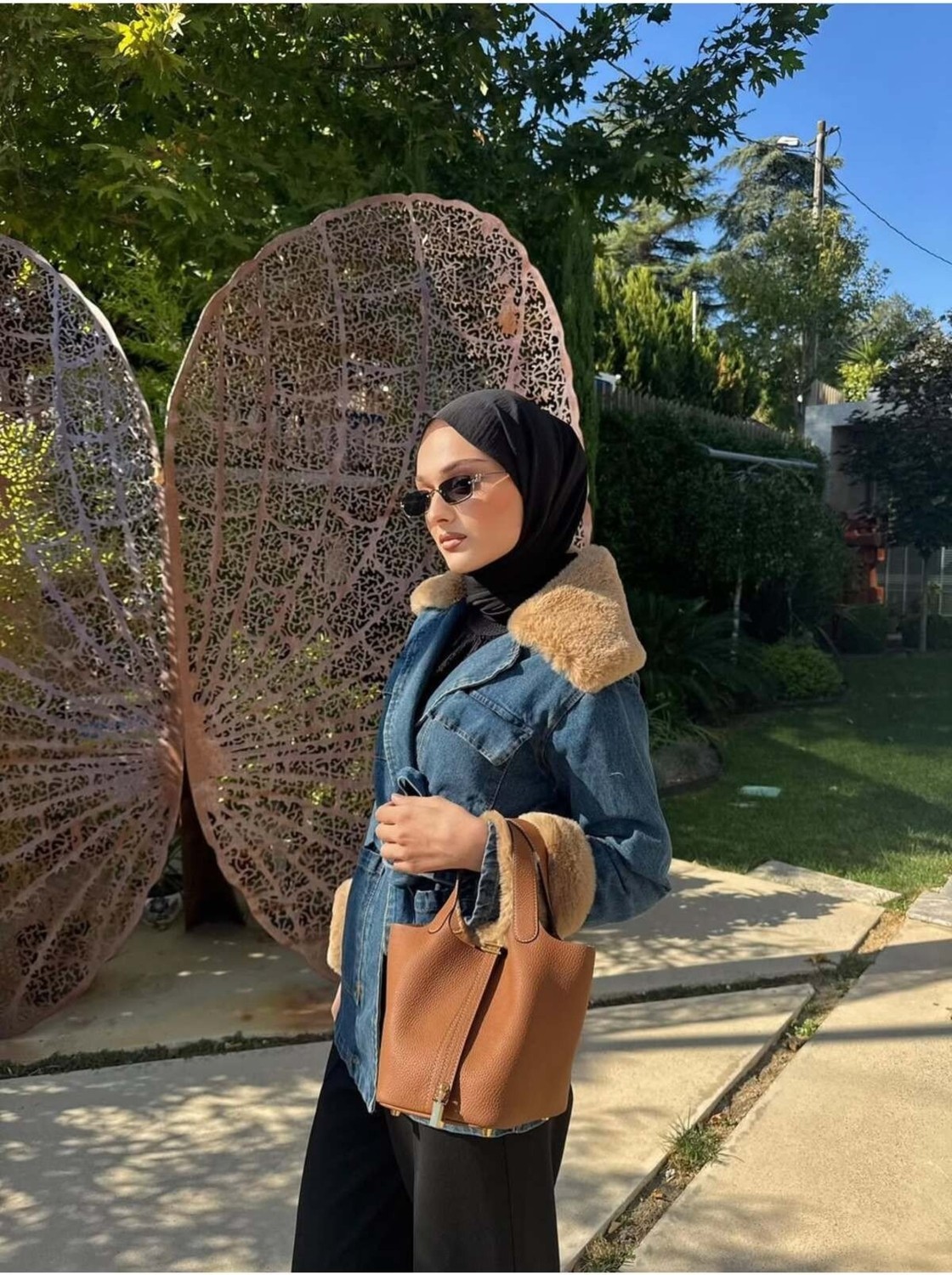 Miraydin Butik Kadın Yaka Kürk Detay Kot Ceket Koyu Mavi - M81185 görsel 2