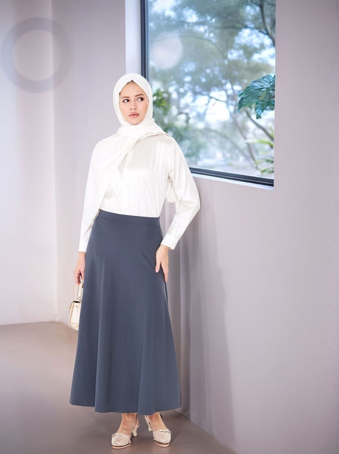 Lesa Wear Dökümlü Puf Kloş Tesettür Etek görsel 3