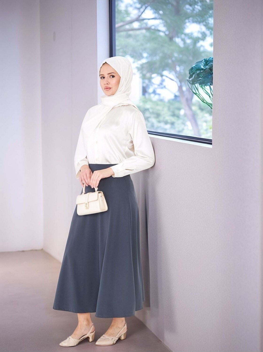Lesa Wear Dökümlü Puf Kloş Tesettür Etek görsel 3