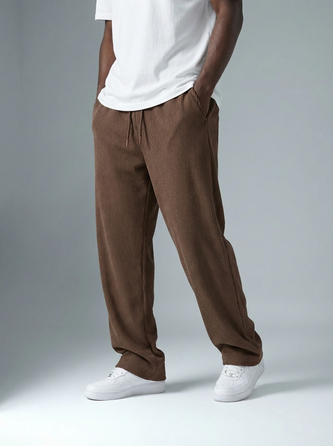 Khaynn Erkek Fitilli Baggy Pantolon K2026P Siyah Renk Lastik Bel Bol Paça Orta Kalınlık