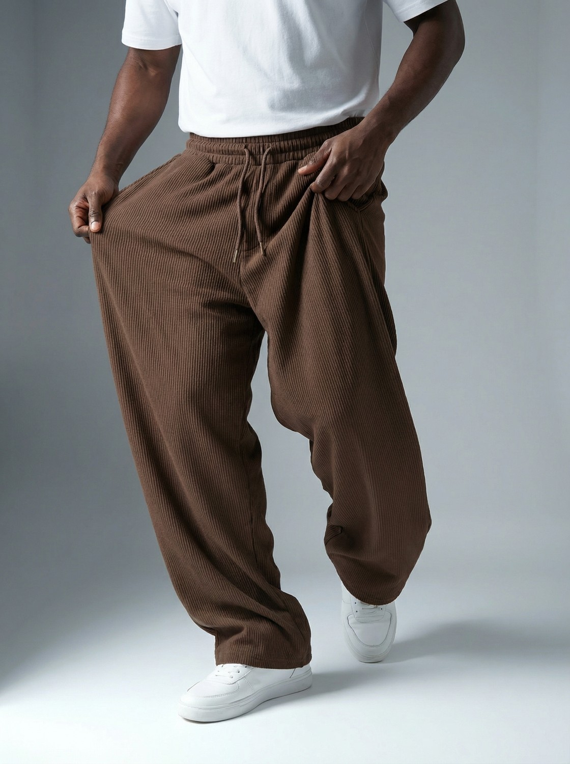 Khaynn Erkek Fitilli Baggy Pantolon K2026P Siyah Renk Lastik Bel Bol Paça Orta Kalınlık görsel 5