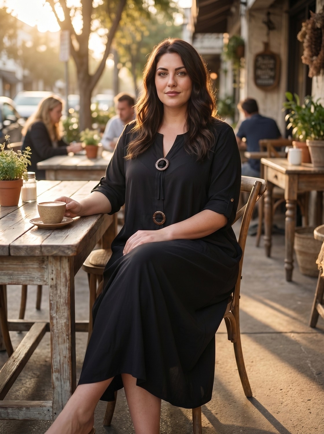 Stori Kadın Siyah Viskon Büyük Beden Midi Elbise Coconut Halka Detay Cepli Yazlık görsel 7