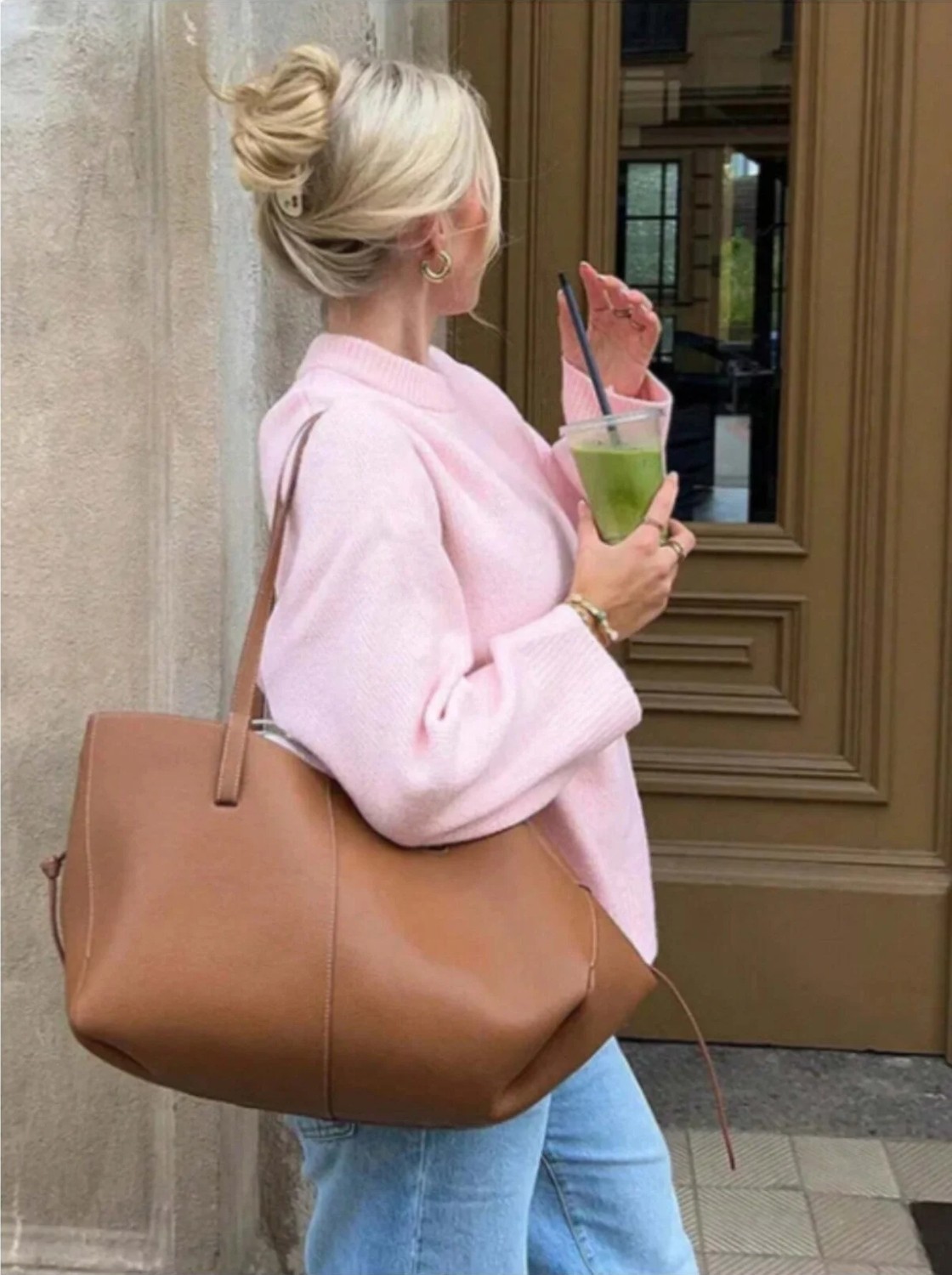 Moontime Alaçatı Kadın Balıkçı Yaka Oversize Yeni Sezon Triko Kazak - Pembe görsel 3