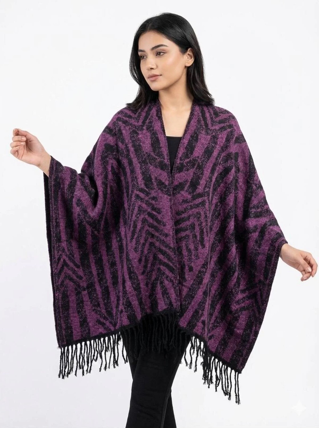 ALDAIYR Kadın Kışlık Çift Taraflı Panço Omuz 140X140 görsel 6