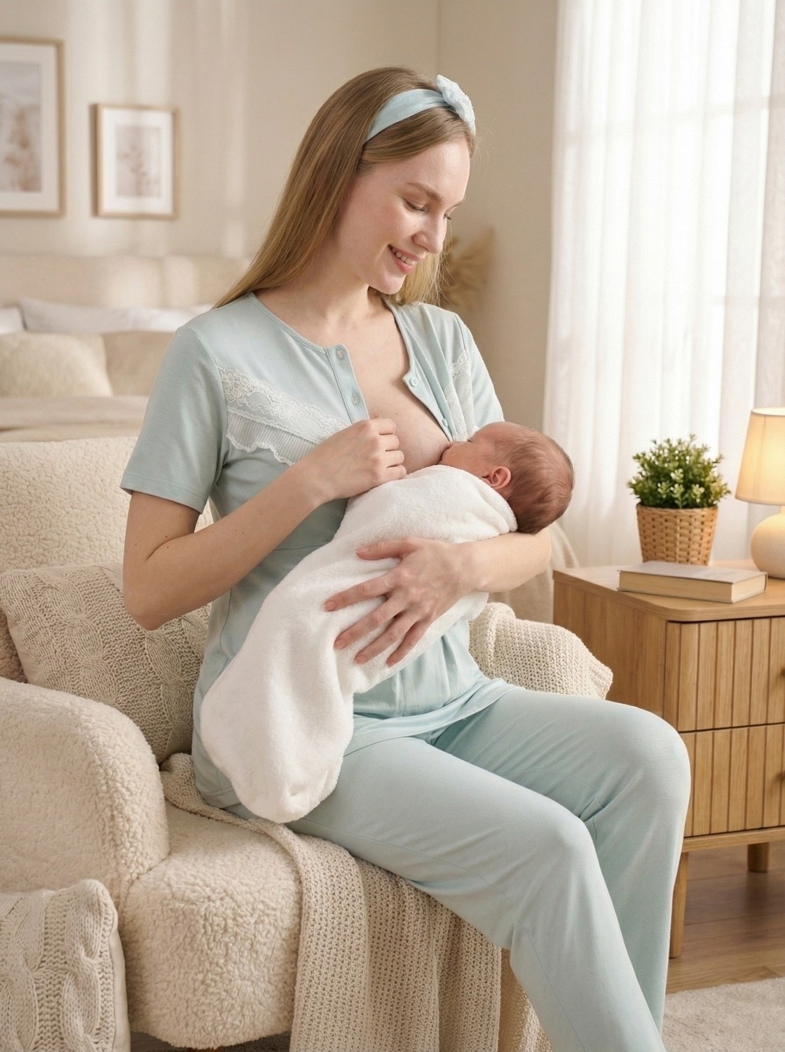 raia Yeni Sezon Vizon Yazlık Dantel Detaylı Kısa Kol Düğmeli Şık Hamile Sabahlık Pijama Takımı Seti görsel 2