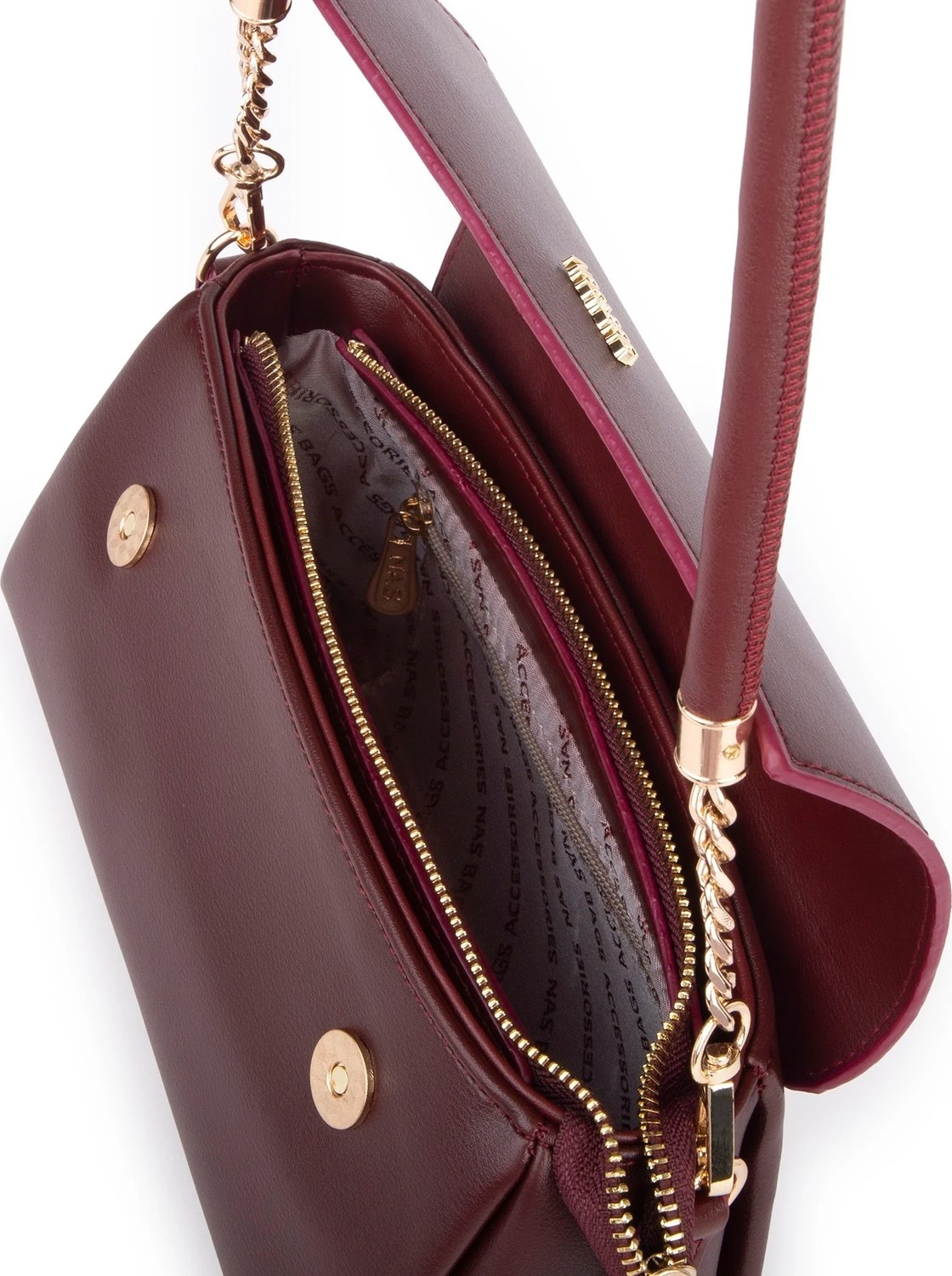 Nas Bag Kadın Sade Şık Omuz ve Çapraz Çanta (En 24 cm ;boy 12 cm ) Bordo görsel 5