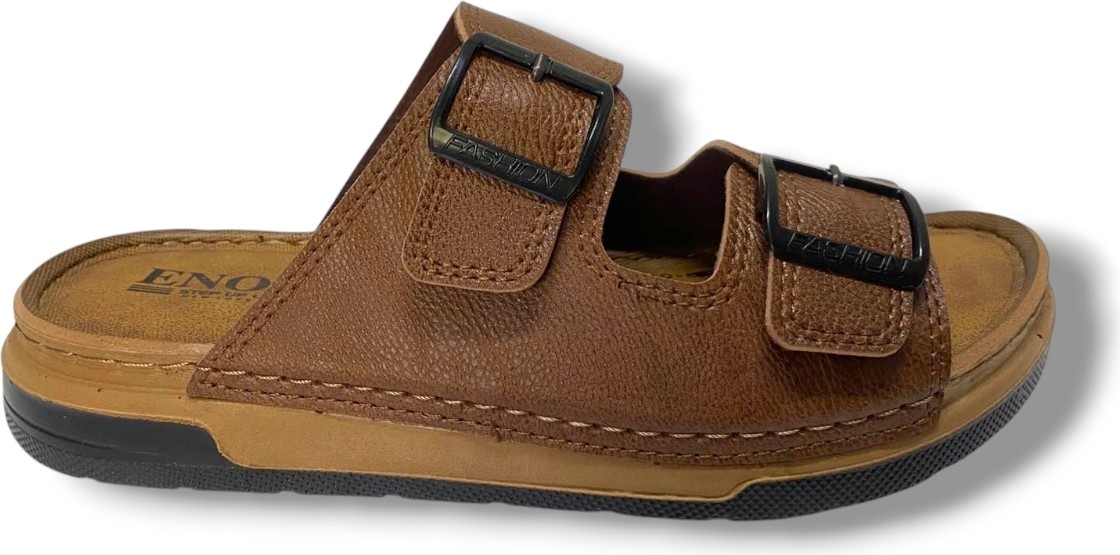 Enova M253-0202-25 Deri Anatomik Soft Çift Bant Erkek Terlik görsel 2