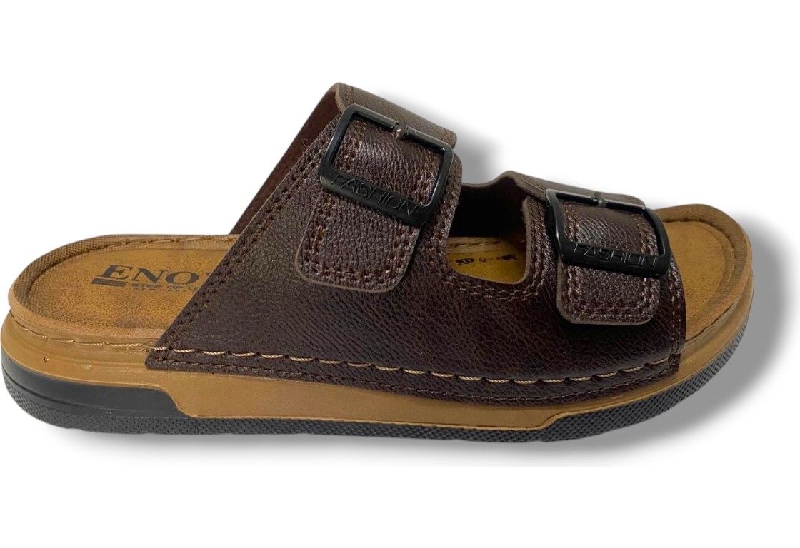 Enova M253-0202-25 Deri Anatomik Soft Çift Bant Erkek Terlik görsel 8