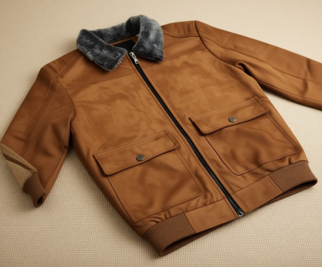 Blues Moda Kürklü Yaka Trend Dışı Süet Içi Peluş Mont Ceket