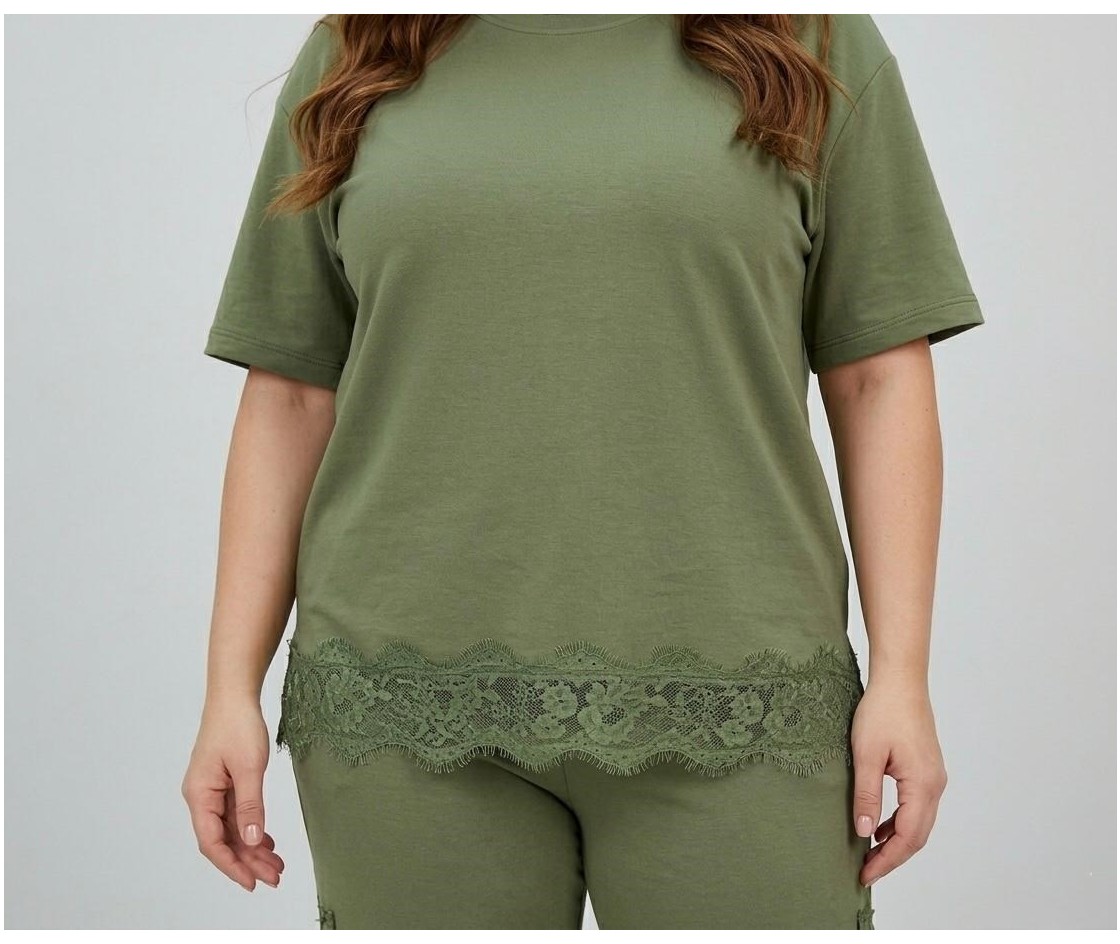 Koza Butik Kadın Büyük Beden Kısa Kollu Dantel Güpür Detaylı Eşofman Takımı 8255-26 görsel 2