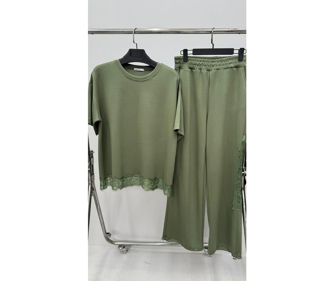 Koza Butik Kadın Büyük Beden Kısa Kollu Dantel Güpür Detaylı Eşofman Takımı 8255-26 görsel 4