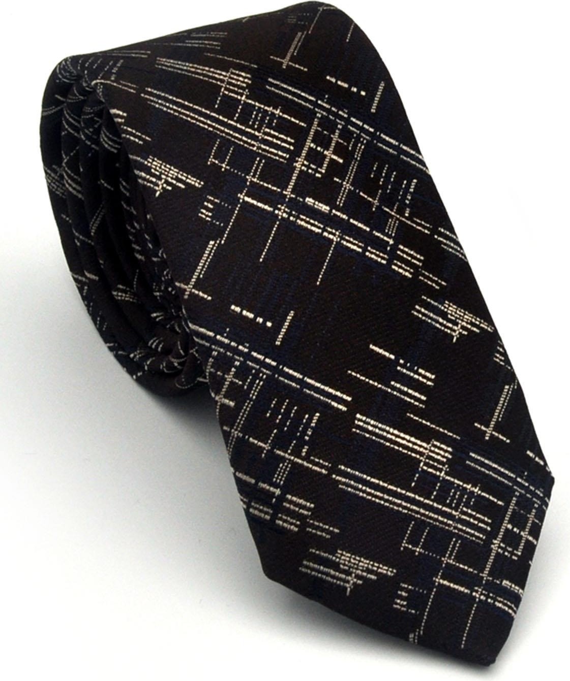Gaffy Gri Kırcıl Desenli Lacivert Dokuma Kumaş Mendilli Slim Fit Kravat // SDK-2611-2