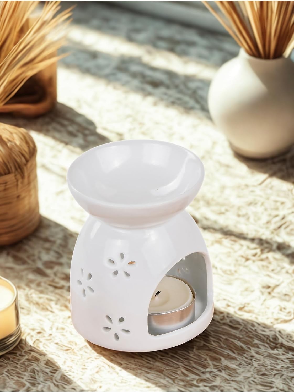 Özkaya Store Mukko Home Love Yazılı Kalpli Beyaz Porselen Buhurdanlık - Aromaterapi ve Dekoratif Mumluk,beyaz görsel 4