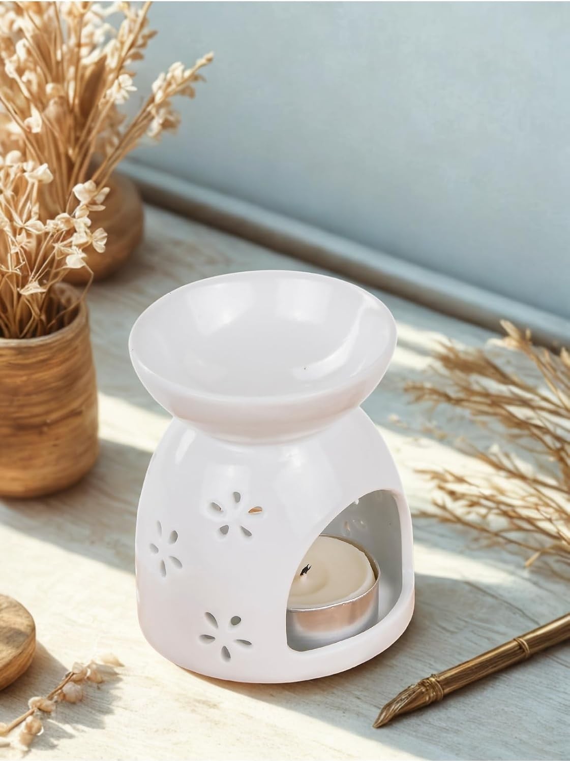 Özkaya Store Mukko Home Love Yazılı Kalpli Beyaz Porselen Buhurdanlık - Aromaterapi ve Dekoratif Mumluk,beyaz