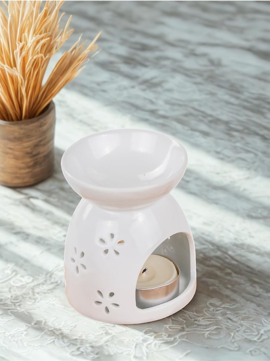 Özkaya Store Mukko Home Love Yazılı Kalpli Beyaz Porselen Buhurdanlık - Aromaterapi ve Dekoratif Mumluk,beyaz görsel 3