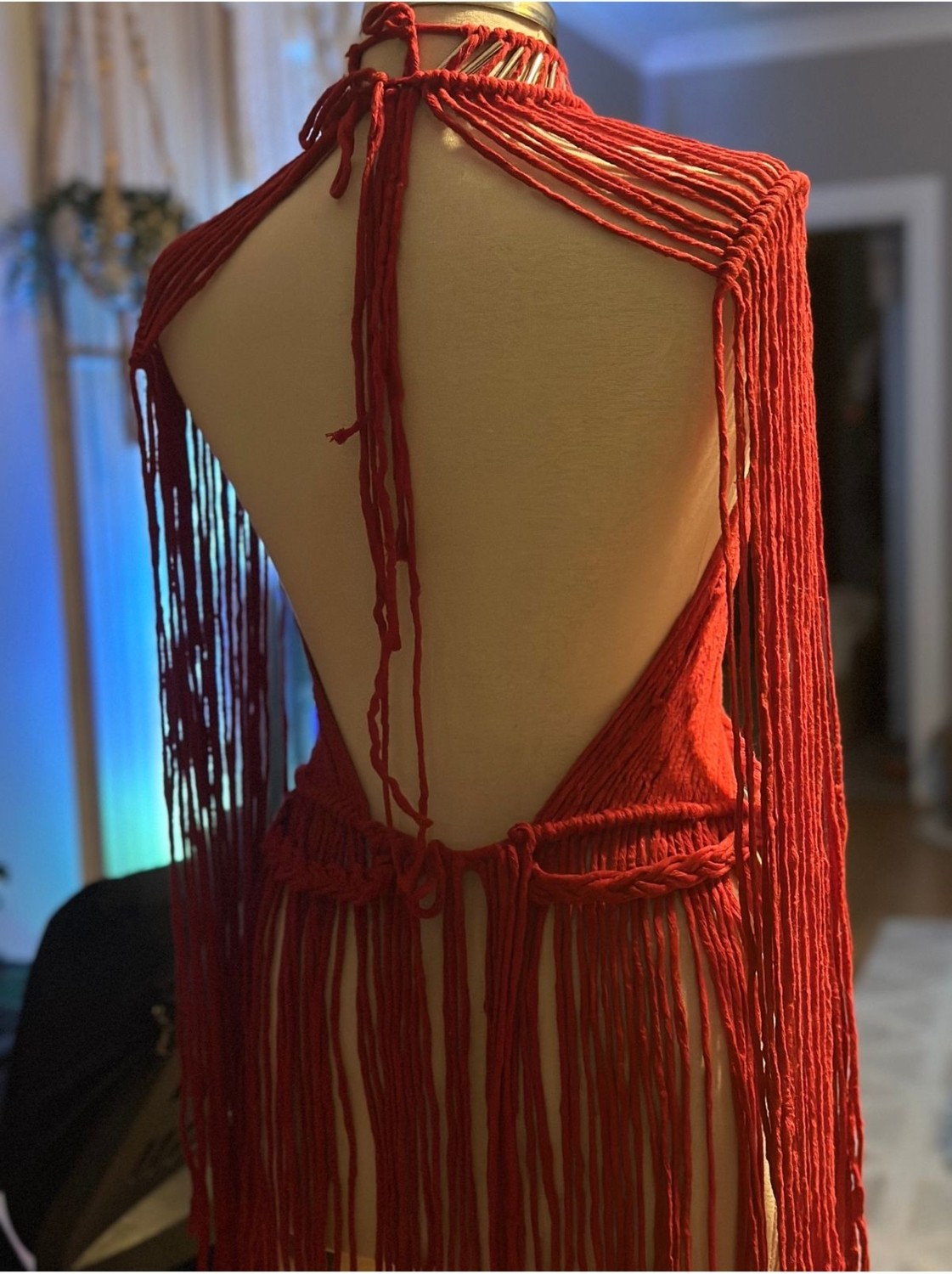 Zuviel Deco El Yapımı Ekru Makrome Elbise, Plaj Elbisesi,festival Elbisesi Kırmızı / Standart görsel 4