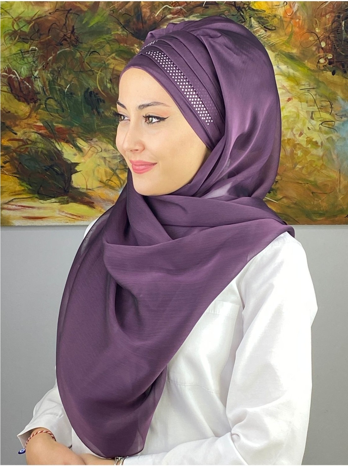 Butik Ambar Mihrimah Çapraz Drapeli Fransız Şifon Hazır Şal görsel 7
