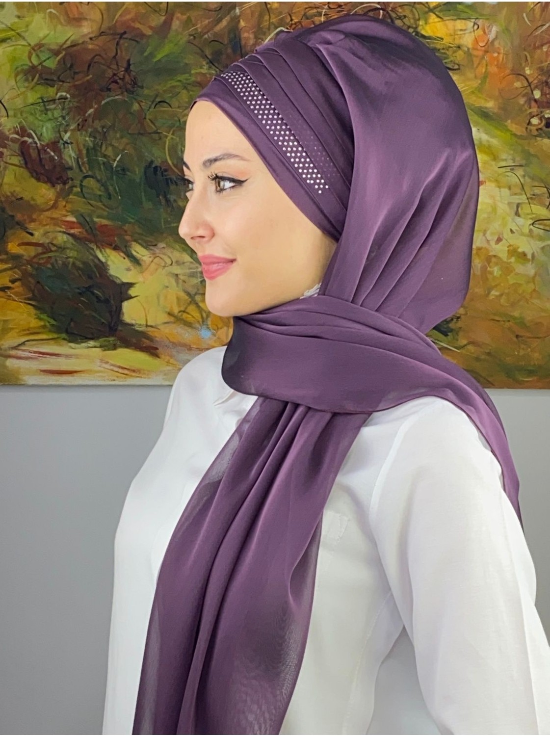Butik Ambar Mihrimah Çapraz Drapeli Fransız Şifon Hazır Şal görsel 8
