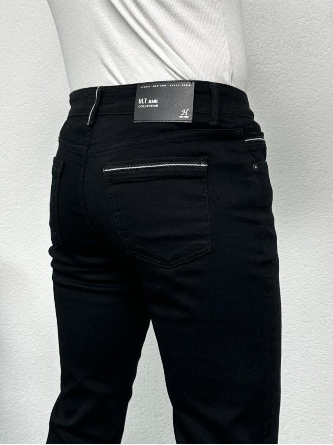 Hlt Jeans Erkek Siyah Şeritli Model Regular Fit Rahat Kesim Esnek Likralı Denim Jeans Kot Pantolon Hlthe001914 görsel 5