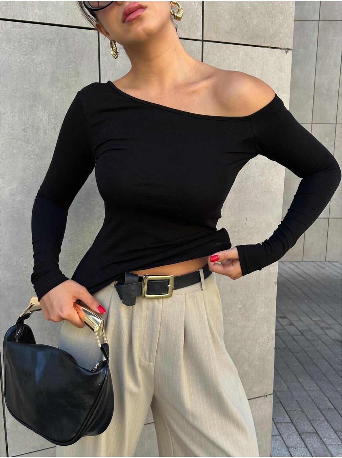 Minaaise Kadın Bordo Kayık Yaka Pamuk Kumaş Bluz 28168 görsel 3