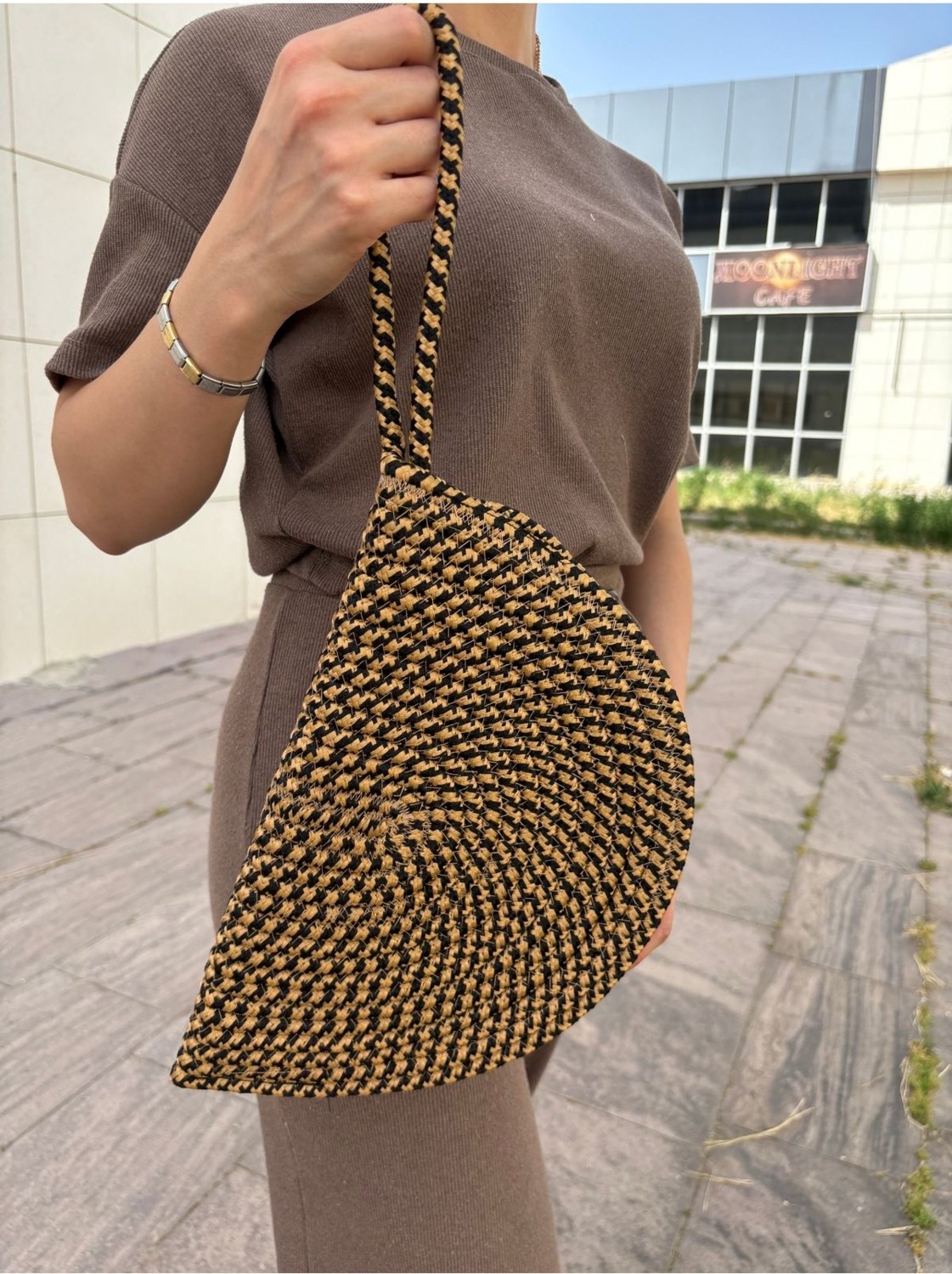 MaVaux Moss Fermuarlı Vegan Hasır Jüt Clutch Çanta Modern Tasarım Küçük Boy Suya Dayanıklı görsel 8