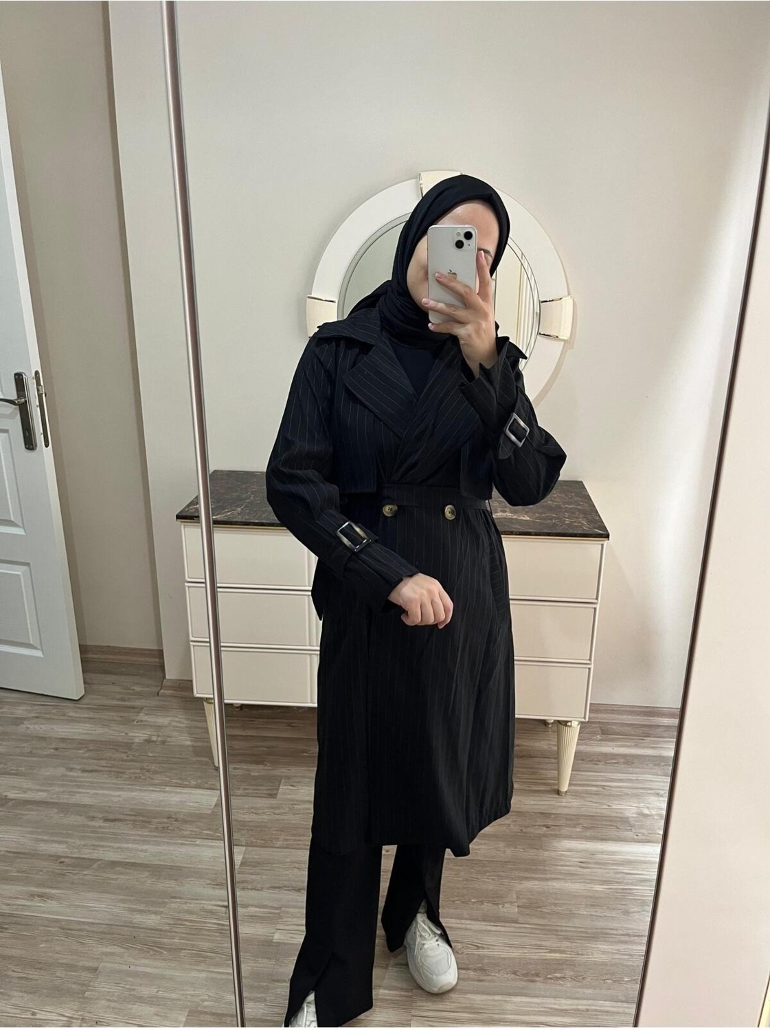 Miraydin Butik Kadın Ceket Yaka Kol Detaylı Trençkot Siyah