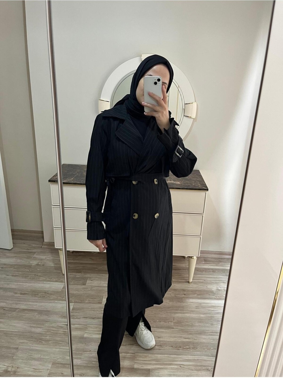 Miraydin Butik Kadın Ceket Yaka Kol Detaylı Trençkot Siyah görsel 2
