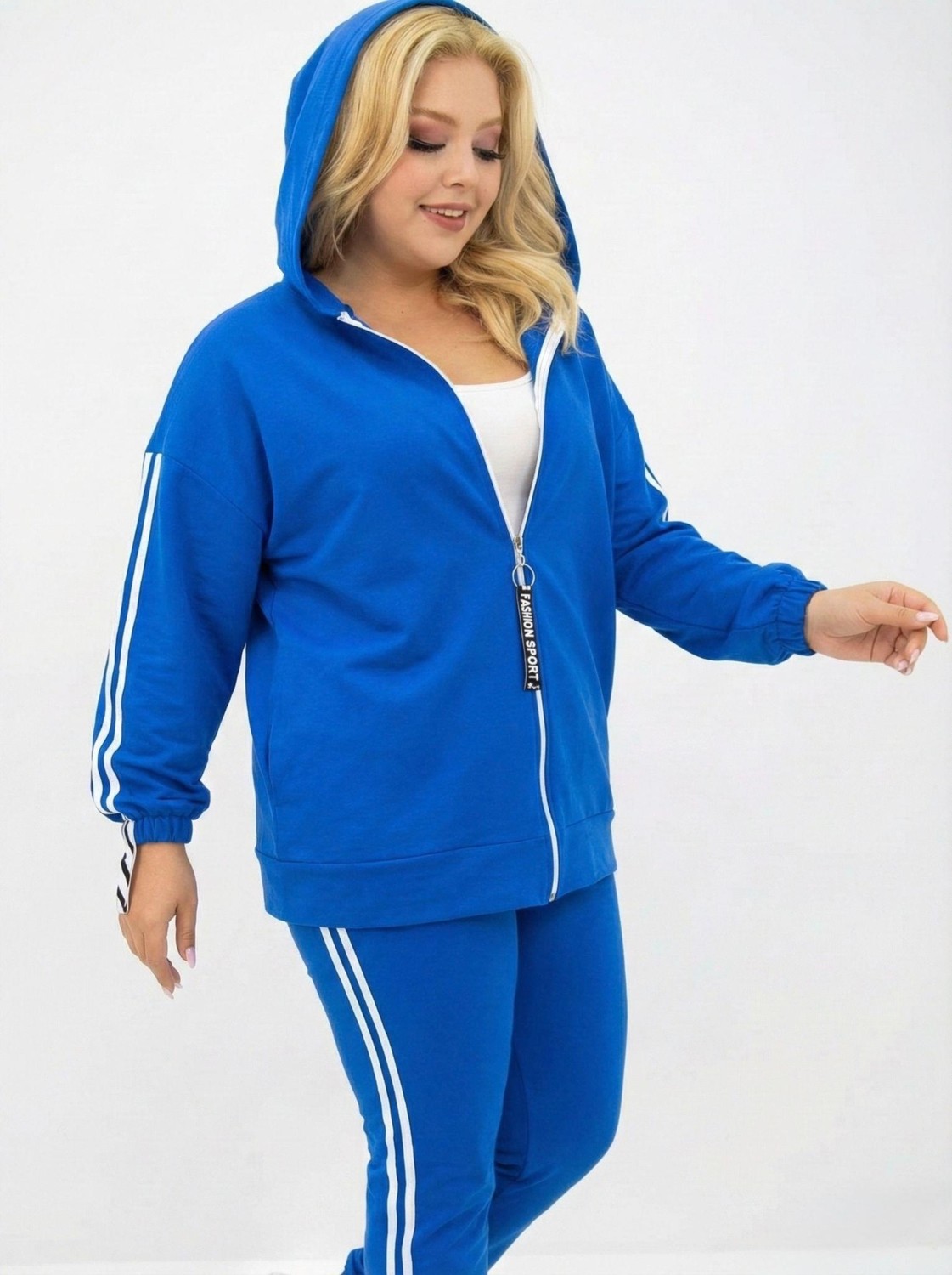 Moda Xlarge Kadın Büyük Beden Kapüşonlu Baskı Detaylı Eşofman Takımı 8136-25 görsel 3
