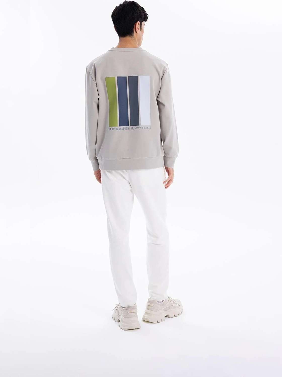gmg firenze Bisiklet Yaka Göğsü Nakış Detaylı Colour Block Baskılı Erkek Sweatshirt görsel 5
