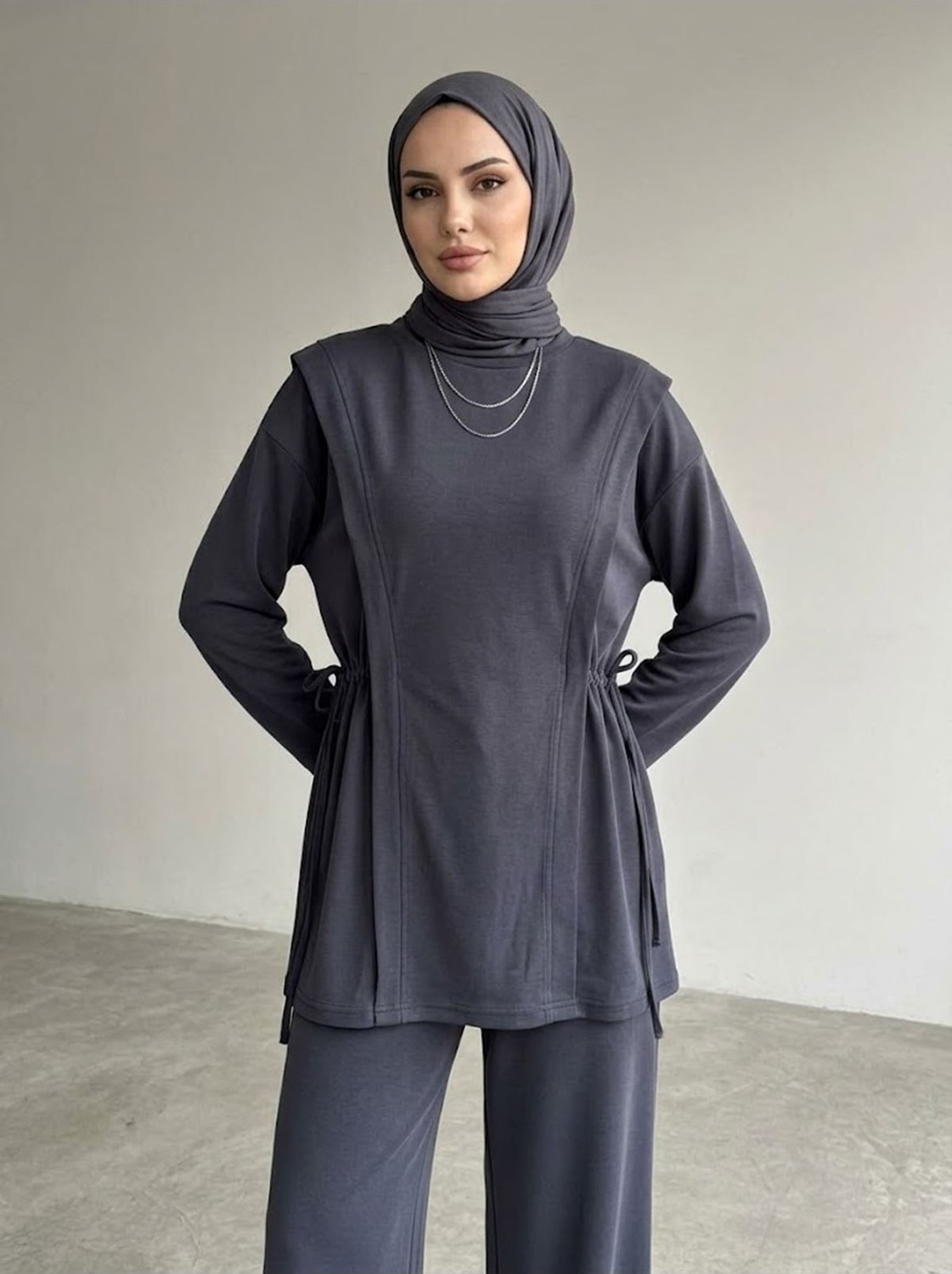 Miostil Tünel Detay Kol Katlamalı Pantolonlı Takım-Açık Kahve görsel 6