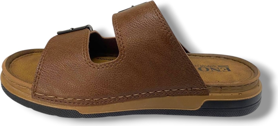 Enova M253-0202-25 Deri Anatomik Soft Çift Bant Erkek Terlik görsel 3