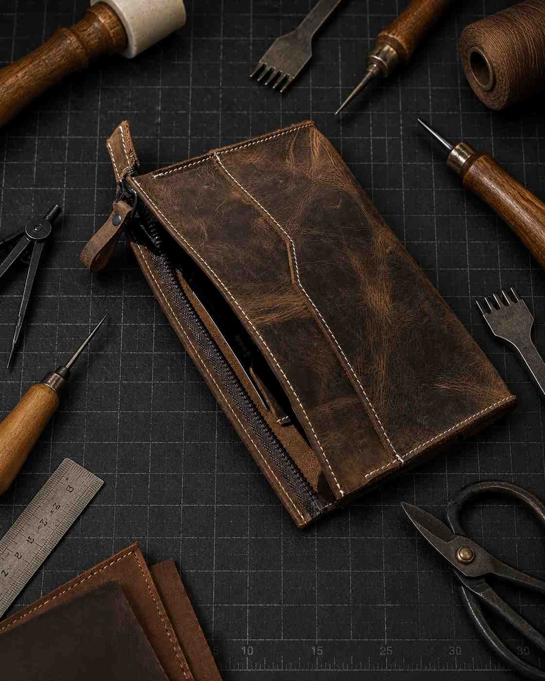 Vintage Leather Craft Hakiki Deri Erkek El Çantası görsel 3