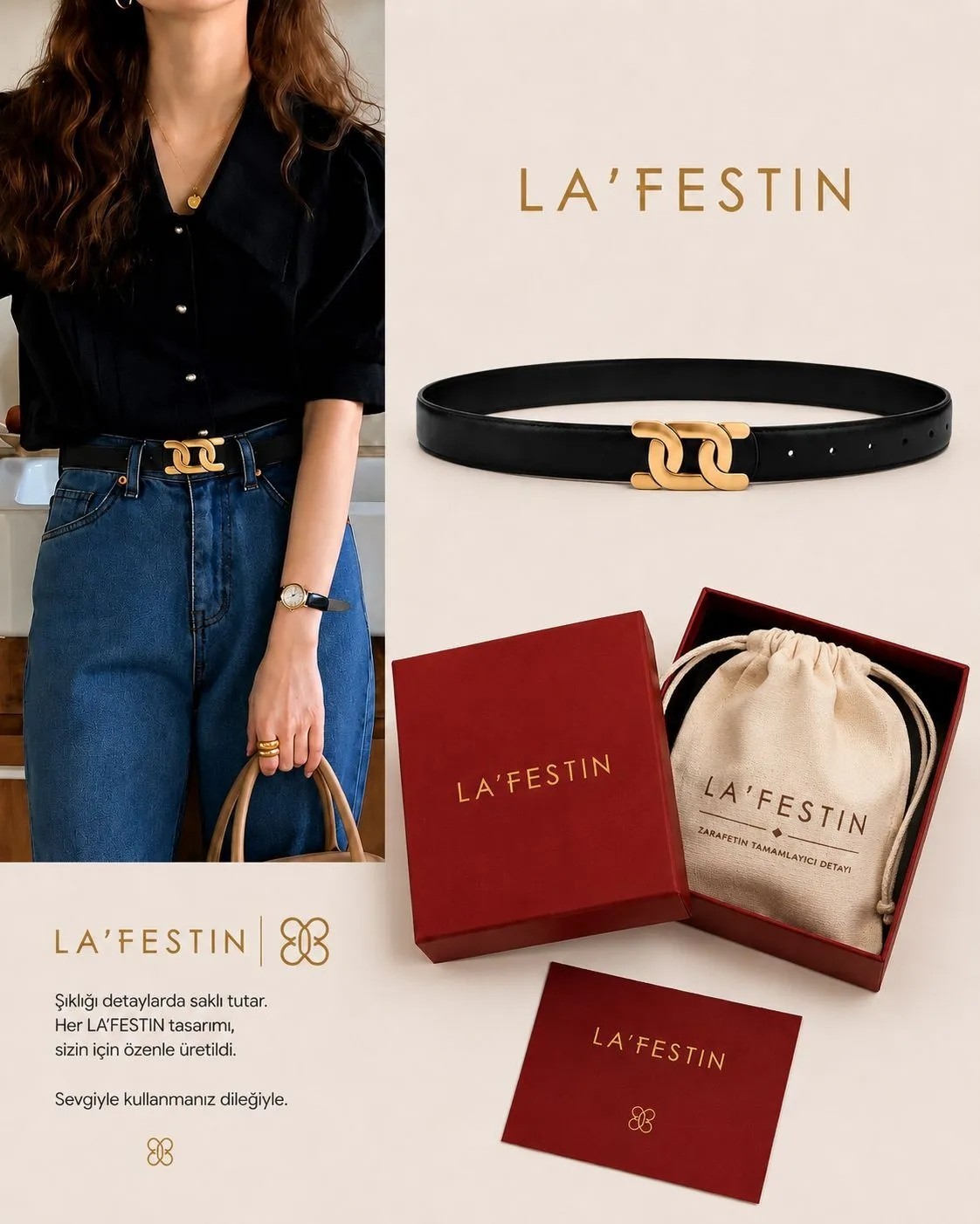 Lafestin Gold Toka Kadın Kemer , Pantolon Kemeri, Gömlek Kemeri,ceket Kemeri görsel 5