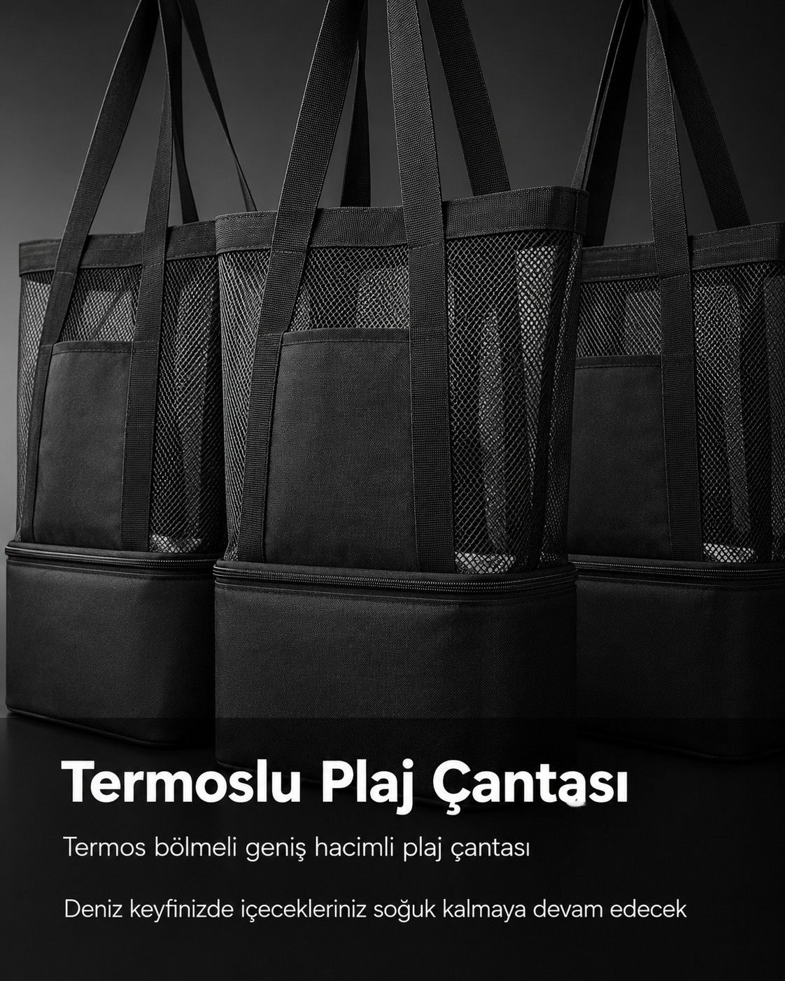 Moda West Termoslu Plaj Çantası Büyük Boy Geniş Hacimli Fileli Termal Sıcak Soğuk Korumalı Deniz Piknik Kamp Çantası görsel 5