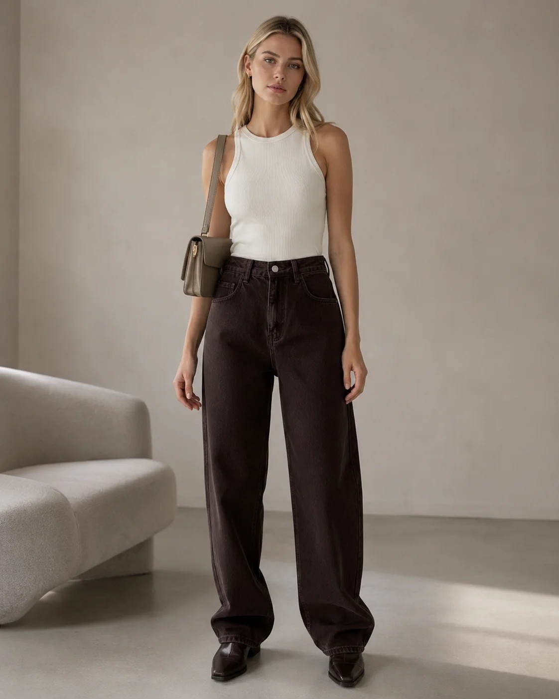 Shevega Kadın Siyah Arka Kemer Tokalı Yüksek Bel Baggy Jeans Salaş Kot Pantolon görsel 4
