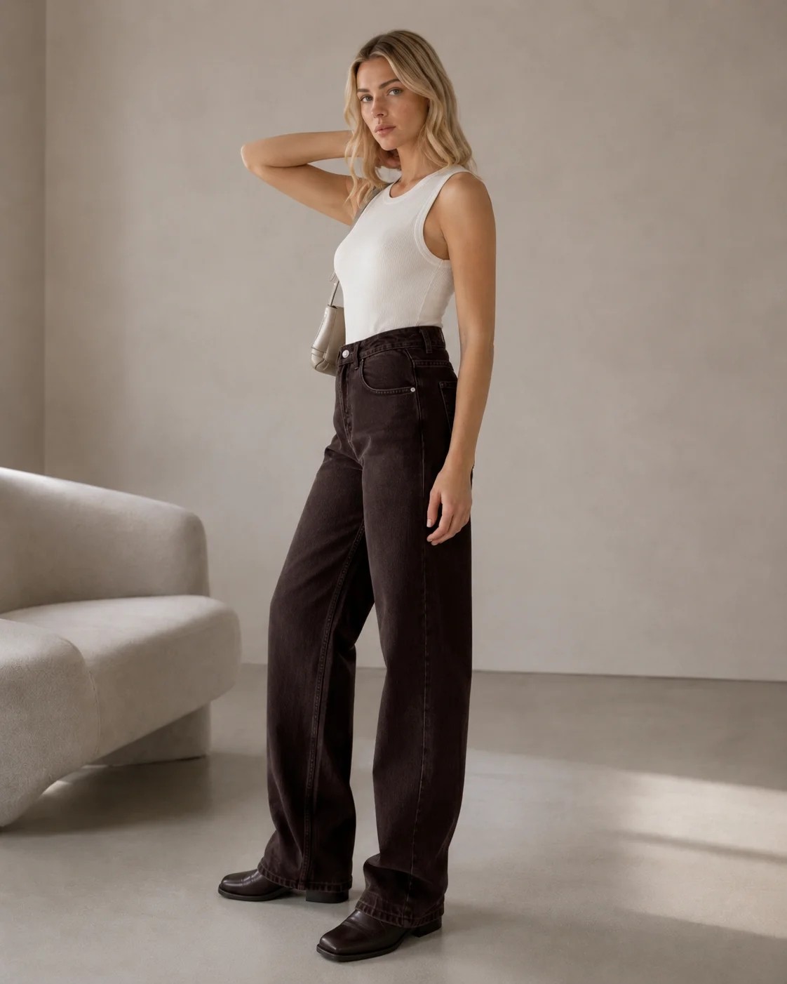 Shevega Kadın Siyah Arka Kemer Tokalı Yüksek Bel Baggy Jeans Salaş Kot Pantolon görsel 5
