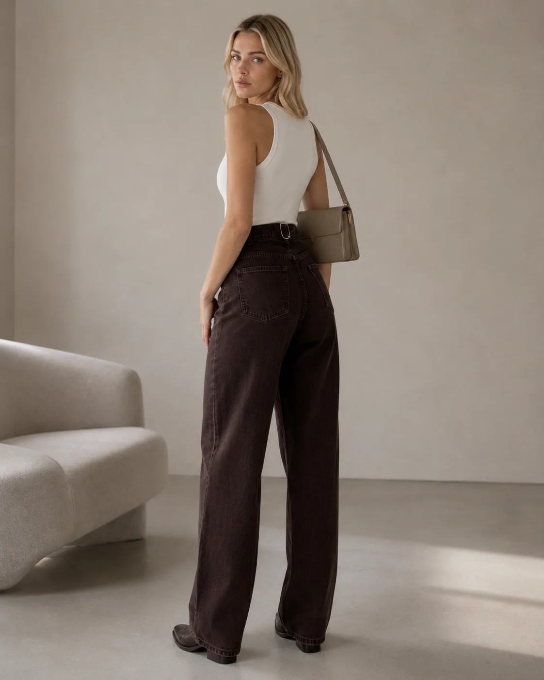 Shevega Kadın Siyah Arka Kemer Tokalı Yüksek Bel Baggy Jeans Salaş Kot Pantolon görsel 6