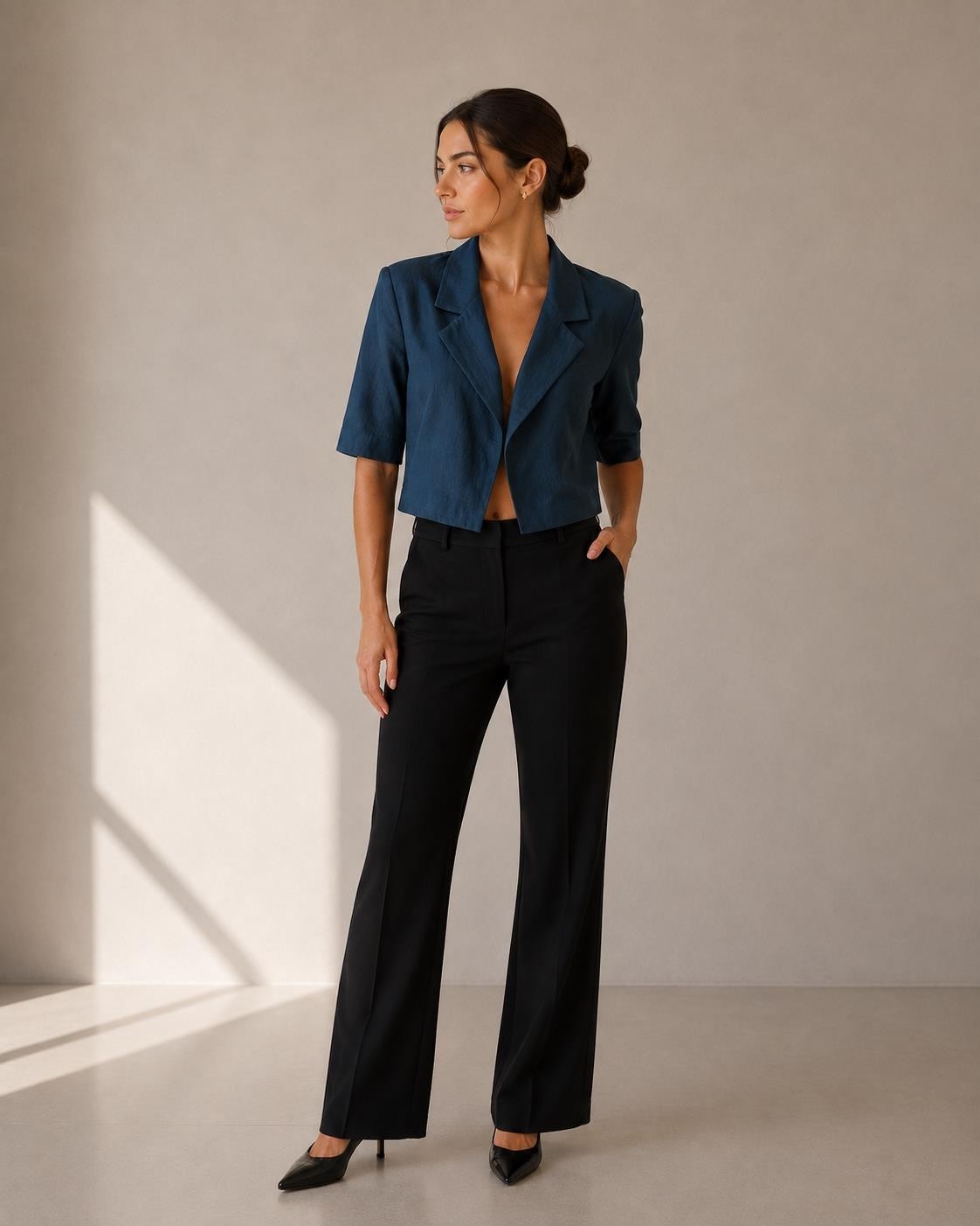 Alexander Gardi Keten Kısa Kollu Crop Blazer Ceket görsel 3