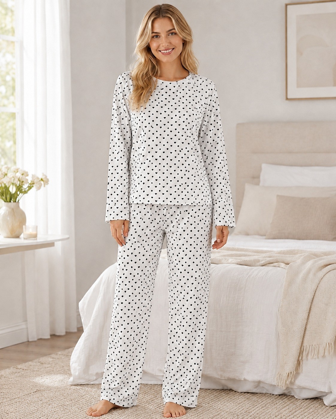 Fit Women Kadın Kalpli Uzun Kol Rahat Pijama Takımı 4673