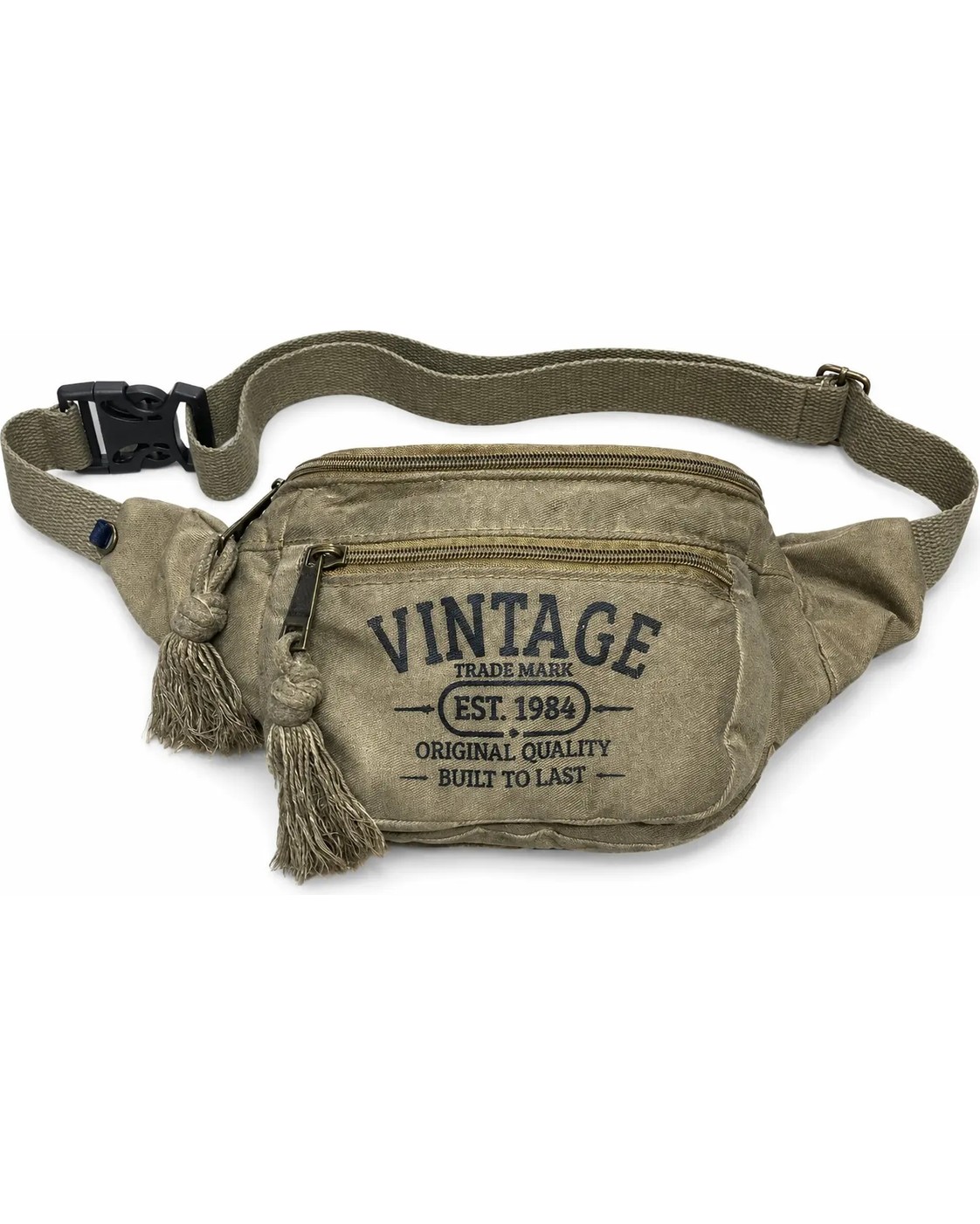 Street Bag Vintage Retro Tasarım Kanvas Çapraz Bel Çantası Püskül Detaylı Retro Çok Gözlü Bel Çantası görsel 2