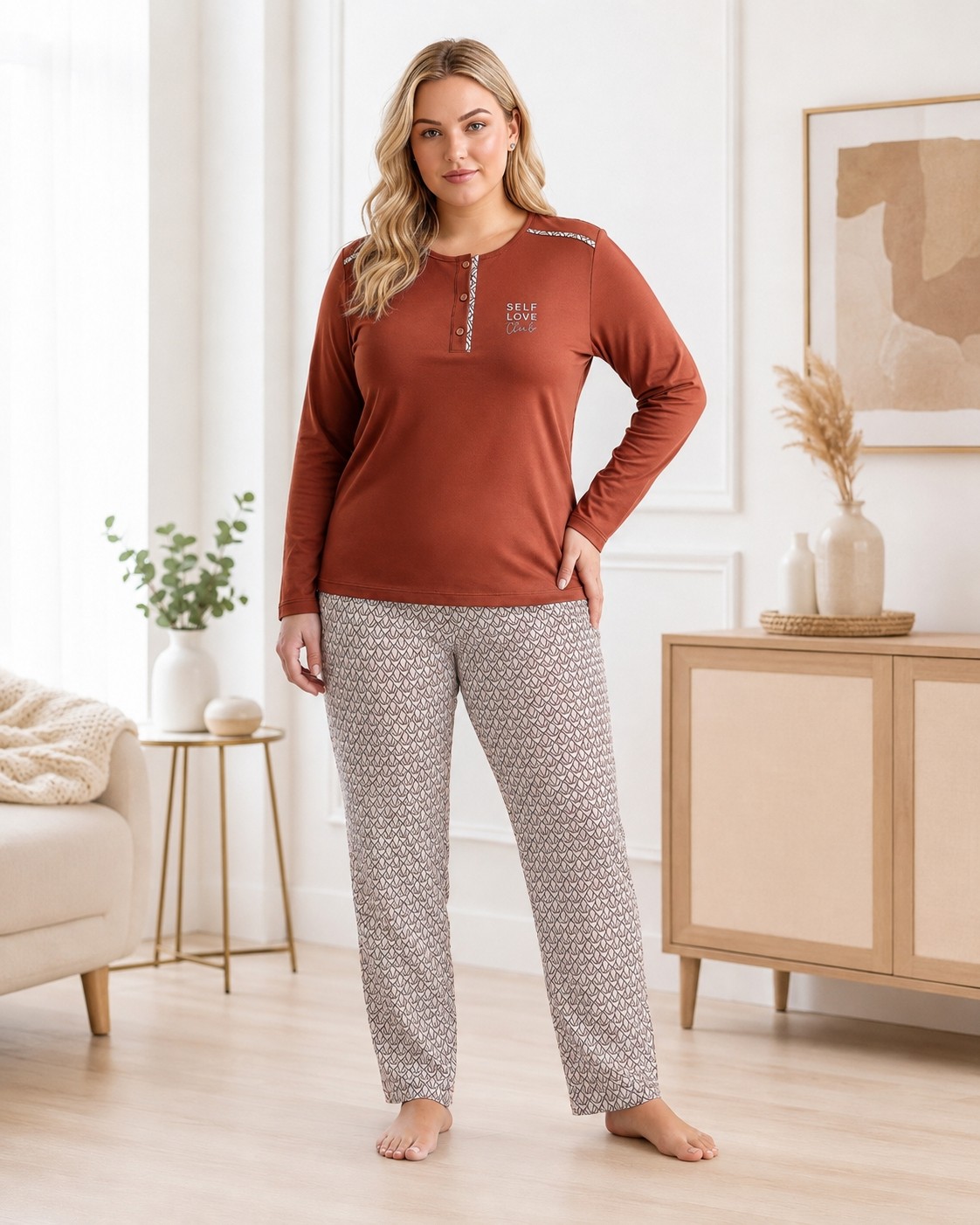 Flz Kadın Büyük Beden Kışlık Viskon Pijama Takımı 3xl 4xl 5xl 6xl | Uzun Kollu 3 Düğmeli B89-101 görsel 2
