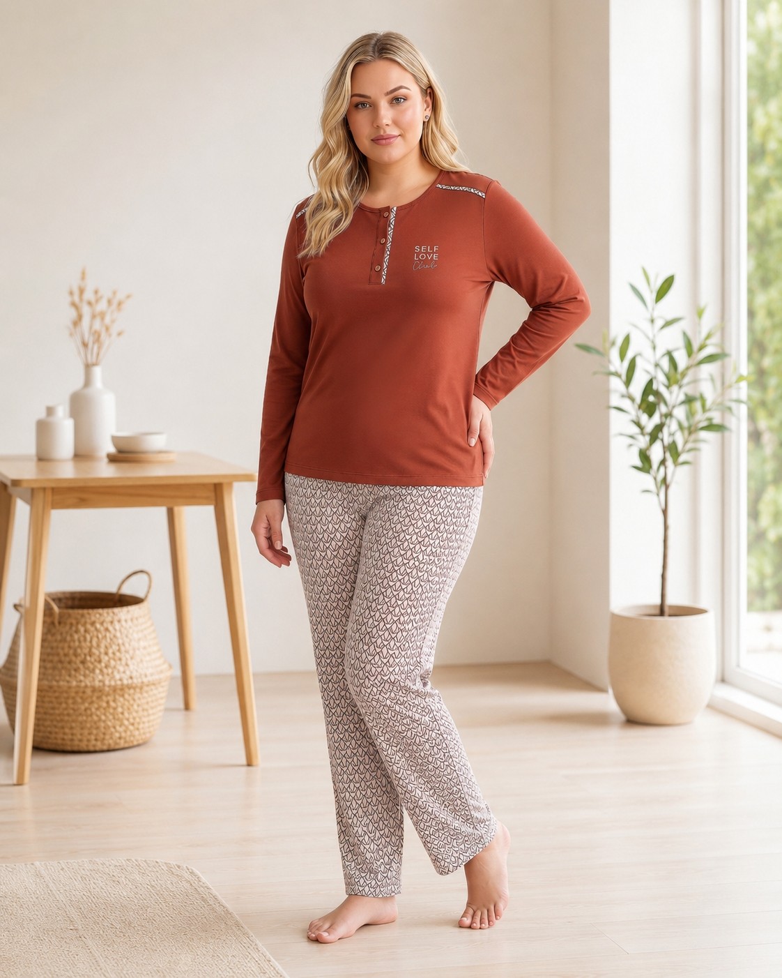 Flz Kadın Büyük Beden Kışlık Viskon Pijama Takımı 3xl 4xl 5xl 6xl | Uzun Kollu 3 Düğmeli B89-101 görsel 3