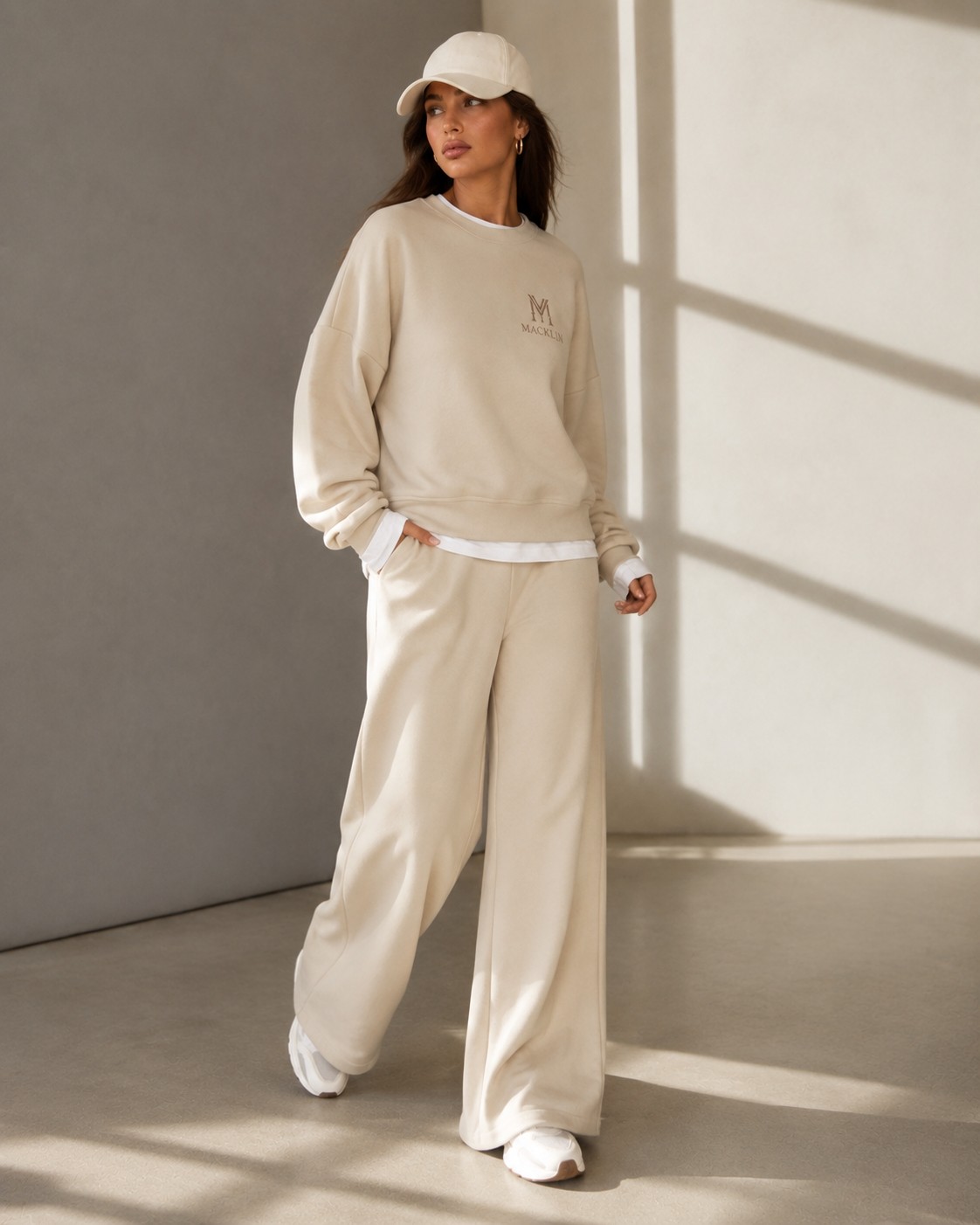 Macklin Unisex Kadın Erkek Monogram Baskılı Oversize 3 Iplik Bisiklet Yaka Sweatshirt ve Baggy Eşofman Altı