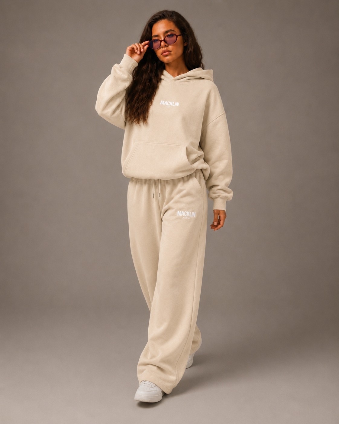 Macklin Unisex Kadın Erkek Minimal Yazı Baskılı Oversize 3 Iplik Kapüşonlu Sweatshirt ve Baggy Eşofman Altı