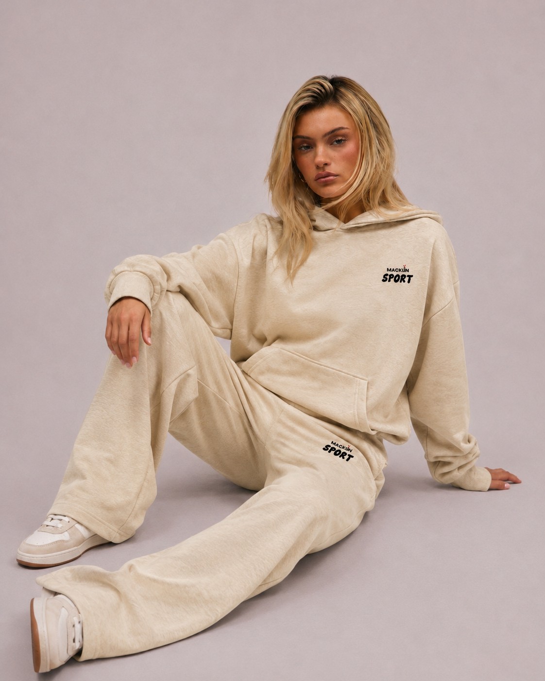 Macklin Unisex Kadın Erkek Macklin Sport Minimal Yazı Baskılı Oversize 3 Iplik Kapüşonlu Sweatshirt ve Baggy Eşofman Altı görsel 5