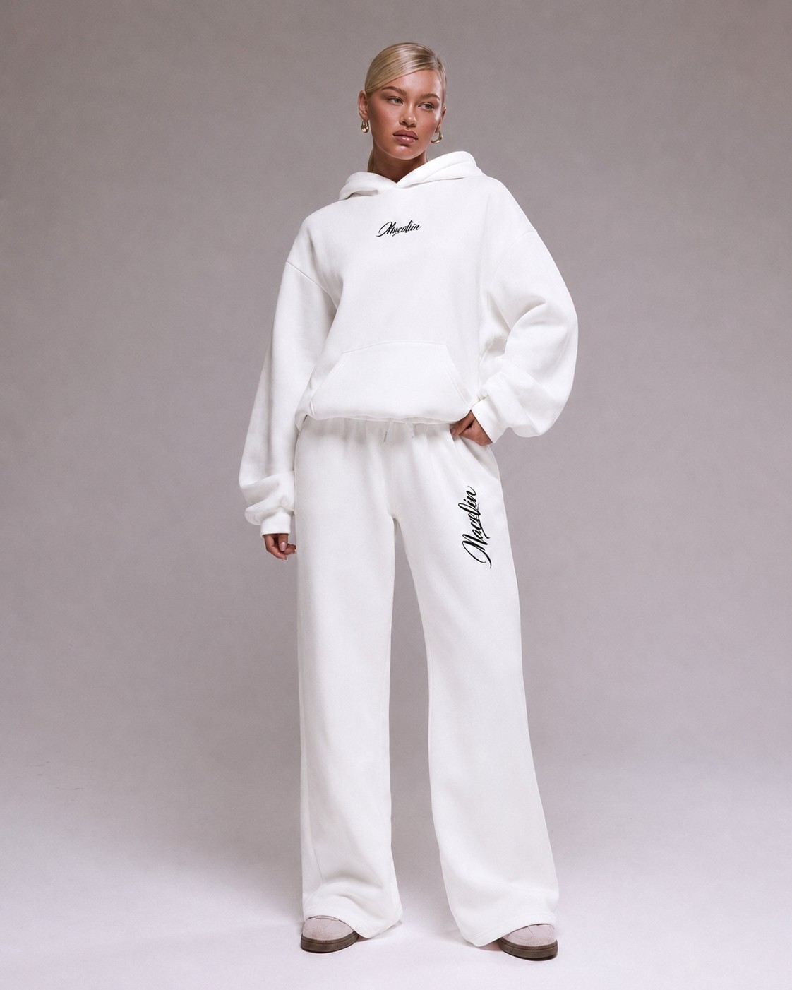 Macklin Unisex Kadın Erkek Tasarım Macklin Yazı Baskılı Oversize 3 Iplik Kapüşonlu Sweatshirt ve Baggy Eşofman Altı görsel 8