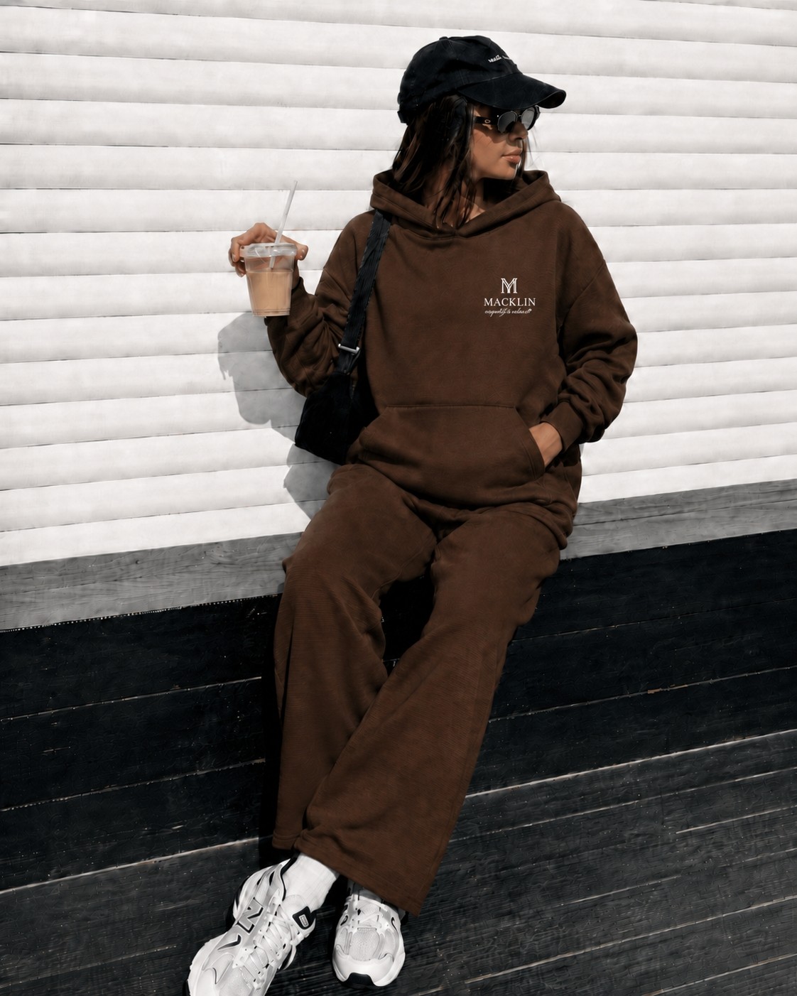 Macklin Unisex Kadın Erkek Movement Baskılı Oversize 3 Iplik Kapüşonlu Sweatshirt ve Baggy Eşofman Altı görsel 7