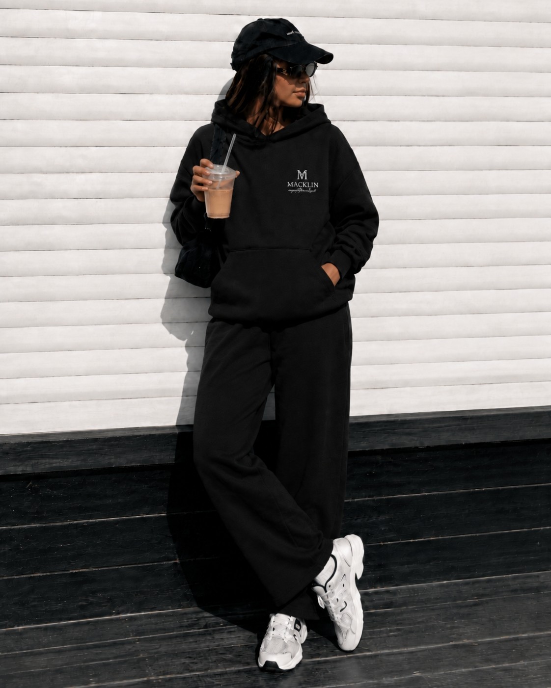 Macklin Unisex Kadın Erkek Movement Baskılı Oversize 3 Iplik Kapüşonlu Sweatshirt ve Baggy Eşofman Altı